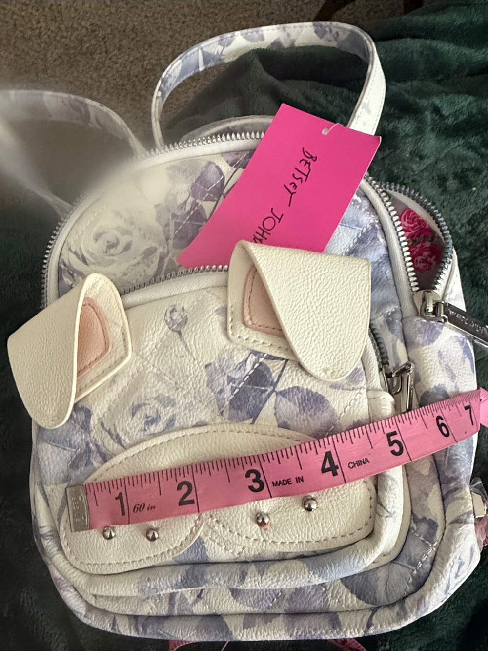Betsey Johnson Cream and Lavender Floral Mini Backpack
